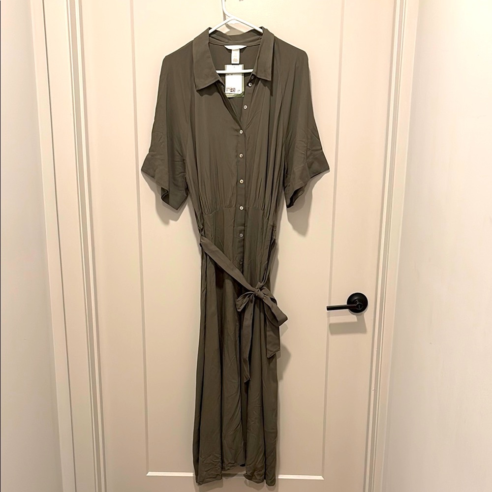 Olive green H&M shirt dress NWT